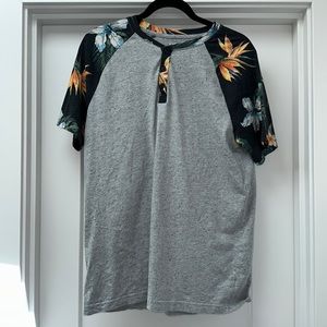 Heather Gray Henley w/ Floral Detail